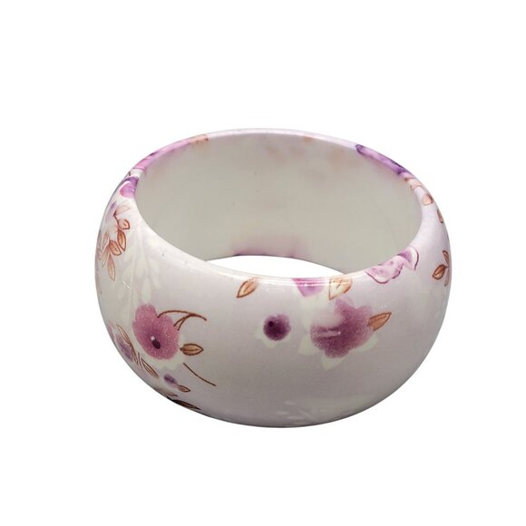 Extra Wide Floral Bangle Bracelet Airbrush Design Plastic 8" Purple Pink 8" 39mm - Picture 7 of 9